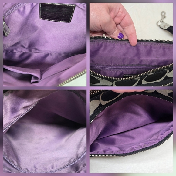 Coach Poppy Signature Sateen Pocket Swing Bag Black & Silver Crossbody Purple - Picture 11 of 13